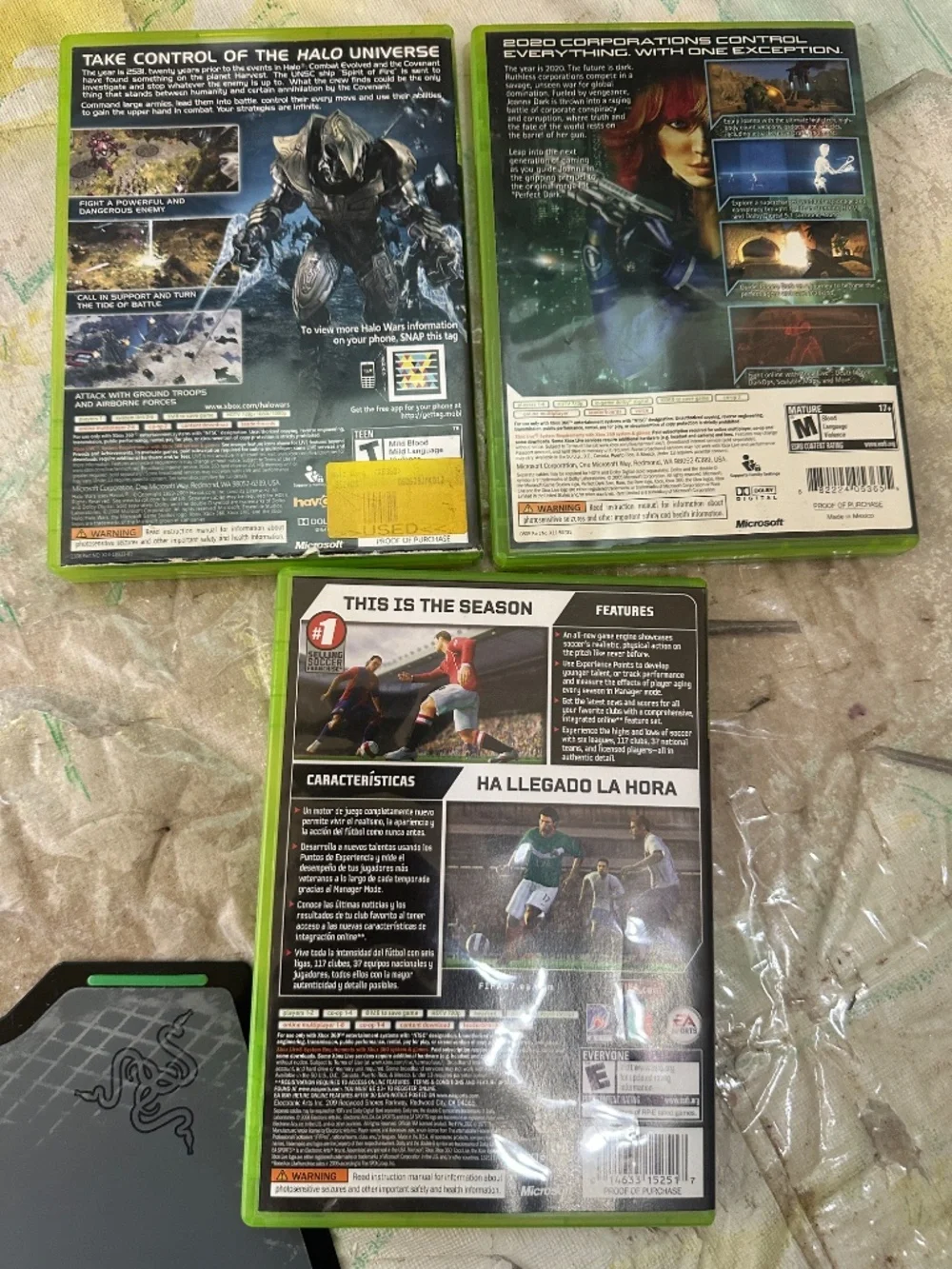 Lot of 3 Xbox 360 Cases & Manuals Halo Wars Perfect Dark Zero FIFA 07 Soccer